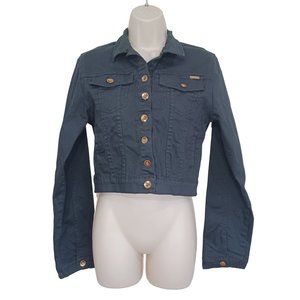 E11even Junior's Button Down Long Sleeve Cropped Denim Jacket Size M Black Color
